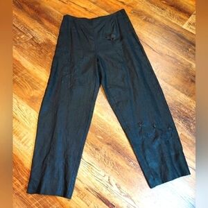 Peter Martin Linen pants size 14 flowers embroidered on front and back